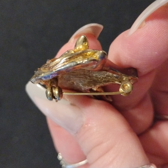 Vintage Brown Enamel Gold Tone Horse Head Brooch w/ White Rhinestone Eye - Picture 6 of 8